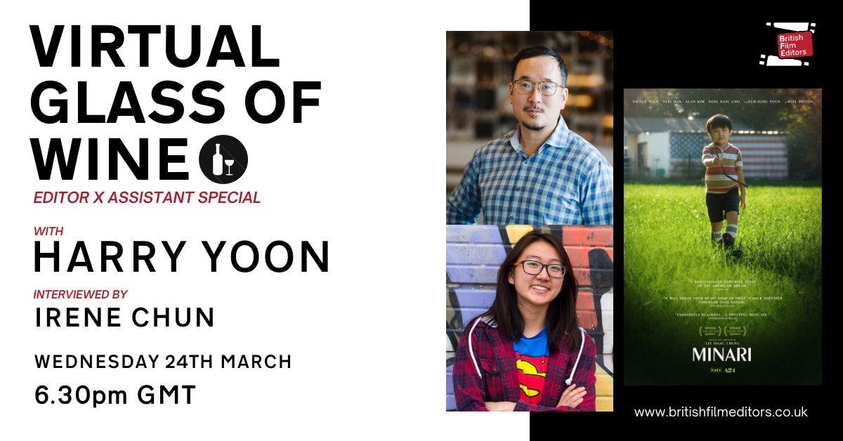 BFEditors's tweet photo. Tomorrow evening at 6.30pm join us for an Editor X Assistant VGOW Special!
Editor Harry Yoon and his assistant Irene Chun discuss their work on Oscar nominated film 'Minari'.
#bfe #vgow #minari #oscars2021 https://t.co/oJtFVGfrI2