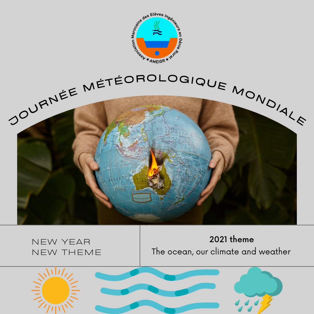 AMEIGR1's tweet photo. La Journée météorologique mondiale fut créée par l'Organisation météorologique mondiale (#OMM ). Chaque année, un thème est choisi pour cette célébration.

#ocean #weather #climate #WorldMeteorologicalDay2021 

Pour plus d'informations : https://t.co/kcozdCnWj9 https://t.co/9yrEX2RNus