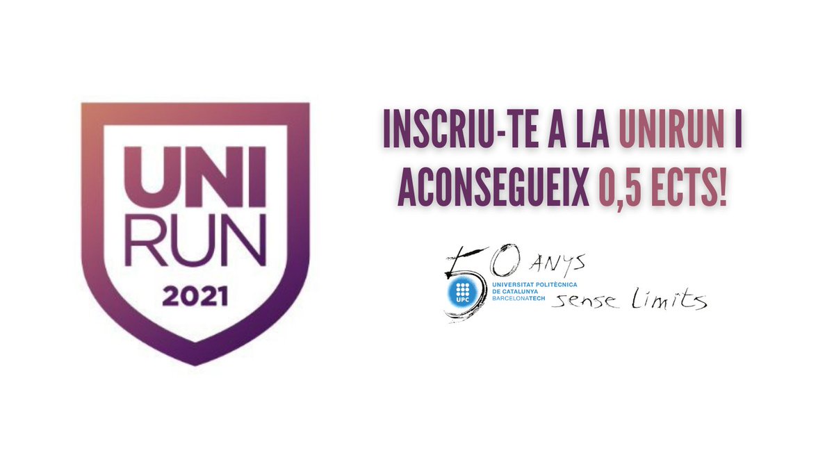 EsportsUPC's tweet photo. 📢La @unirun dona crèdits ECTS!!
Participa a la cursa de les universitats, corre per @la_upc i aconsegueix 0'5 ects!!!
📝Inscriu-te ja https://t.co/e6or0yq7HB i suma crèdits abans que et quedis sense plaça!
🔥Mou @la_UPC !🔥
#esportuniversitari #moulaupc #viulaupc #unirun https://t.co/KiiblEhRb2
