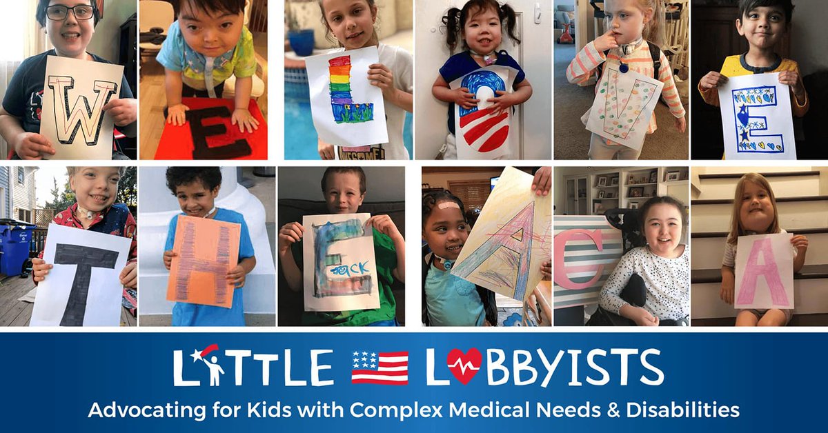 Little Lobbyists kids each holding a hand drawn letter spelling out, "We Love the ACA" with the Little Lobbyists logo and tagline, "Advocating for Kids with Complex Medical Needs & Disabilities."