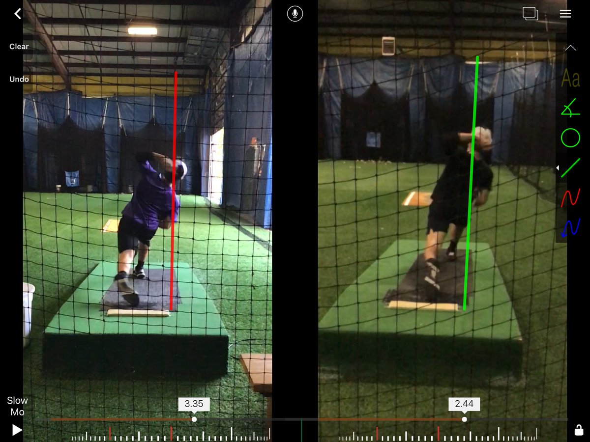 _AGPerformance's tweet photo. @Bryce_Vick8 made some big strides this off season to move more efficiently down the mound. With targeted strength training and drill work, he was able to get into his hip better and took care of his early hip extension (hips move off red line). https://t.co/HYHJjKPndq