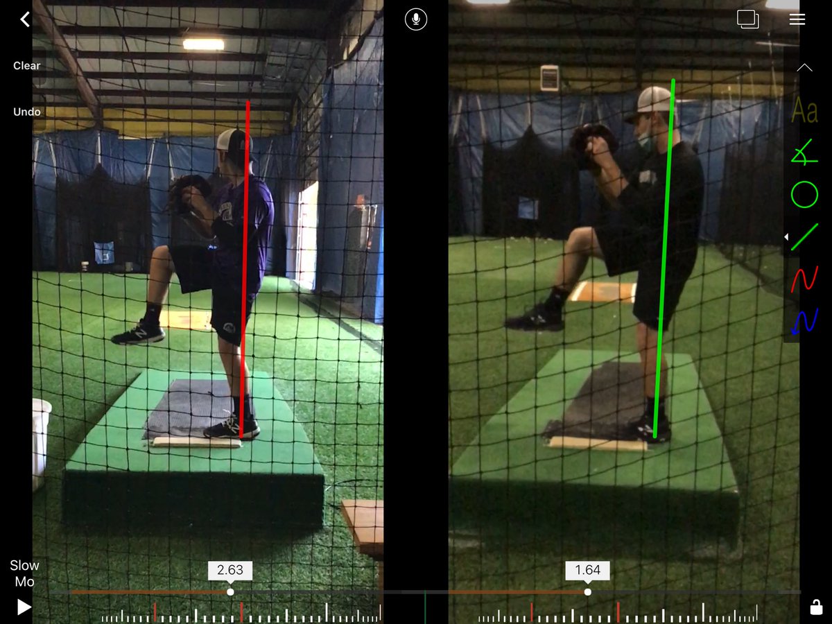 _AGPerformance's tweet photo. @Bryce_Vick8 made some big strides this off season to move more efficiently down the mound. With targeted strength training and drill work, he was able to get into his hip better and took care of his early hip extension (hips move off red line). https://t.co/HYHJjKPndq