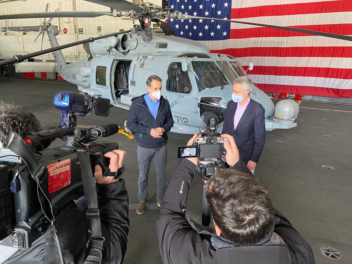 Honored to join <a href="/PrimeministerGR/">Prime Minister GR</a>, <a href="/npanagioto/">Nikos Panagiotopoulos</a> &amp; <a href="/ChiefHNDGS/">GEN (ret.) Konstantinos Floros</a> aboard <a href="/TheCVN69/">USS Dwight D. Eisenhower (IKE)</a> at <a href="/NSA_SoudaBay/">NSA Souda Bay</a>. As we celebrate the 200th anniversary of Greek independence, our updated #MDCA has ushered in a new era of US-Greece defense cooperation that builds peace &amp; security in the EastMed.