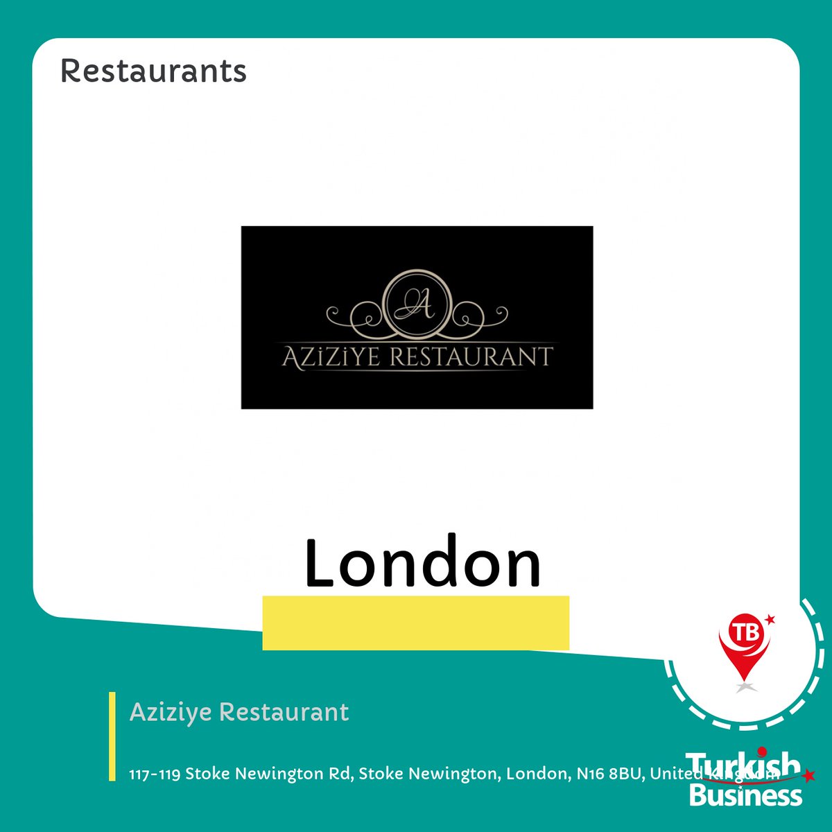TurkishUK's tweet photo. Turkish Business of the Day:
Restaurants (Aziziye Restaurant)

Download our App for more details.

#Restaurants #Aziziye #Restaurant #AziziyeRestaurant #turkishbusiness #turkishbusinessapp #turkishbusinessorg #turkishbusinessuk https://t.co/YdZRAJU9n6