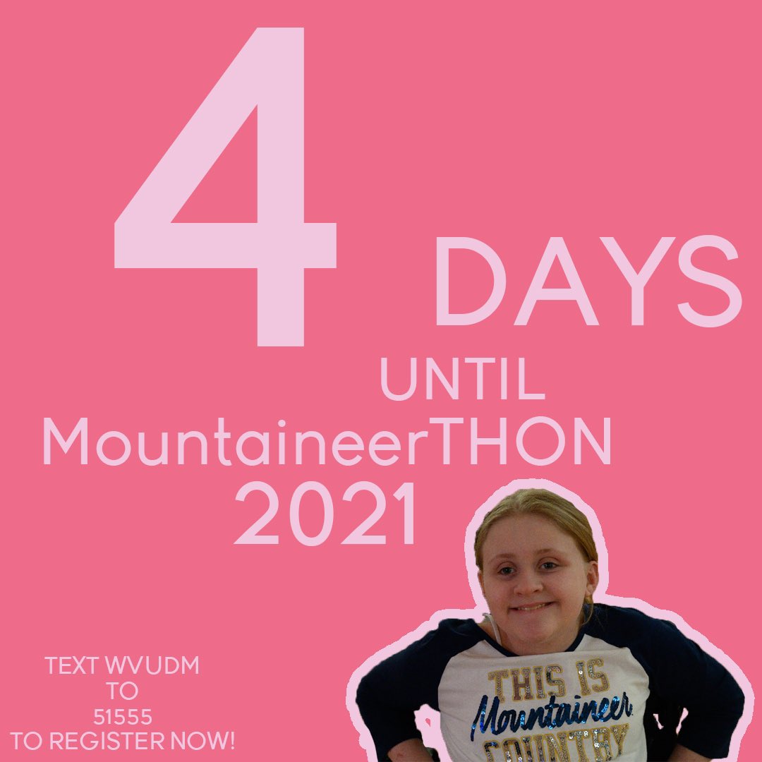 🌟4 DAYS UNTIL MOUNTAINEERTHON🌟

We are 4 days away from our event!! You still have time to register by texting “wvudm” to 51555.