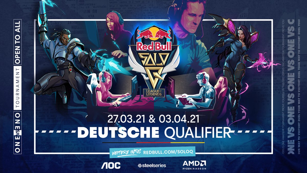 redbullGER's tweet photo. #RedBullSoloQ ist zurück! Steig in die Kluft, beweise deine 1vs1 Skills und gewinne epische Preise.

Die Anmeldungen sind geöffnet!
👉 https://t.co/igdvwtuNnv https://t.co/PmX5AUgOtJ