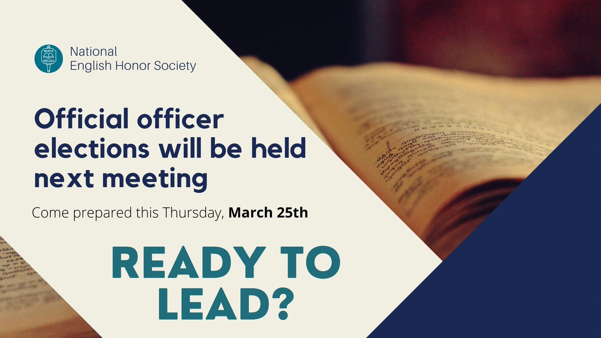 MLEC_NEHS's tweet photo. 🚨Attention all NEHS members🚨

We will be introducing the officer candidates for our 2021-2022 club chapter this Thursday, come prepared.

Final selections will be announced after spring break. https://t.co/w5opm2xIuu