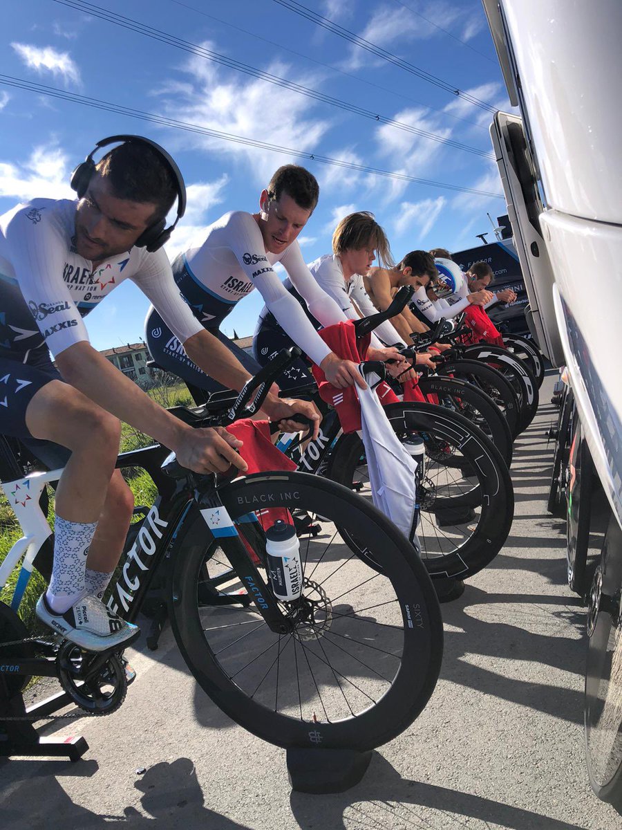 NSNCyclingTeam's tweet photo. Warming up! 

The ISN seven will soon start the 10 km’s Team Time Trial  at #CoppieBartali .

#YallaISN ! https://t.co/QjfhCOBmMx