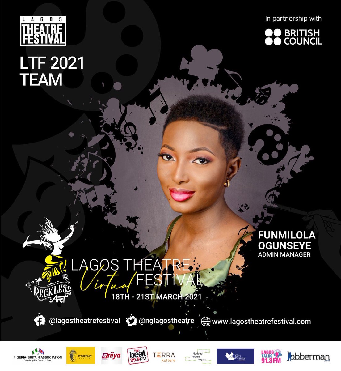 nglagostheatre's tweet photo. The #RecklessArt Team:
Admin Manager, Lagos Theatre Festival @funmilola_og ππΏ
Thank you for working tirelessly to ensure #LTF2021 was a successful festival.
#lagostheatrefestival2021
#lagostheatrefestival https://t.co/VpoNFlsA8W