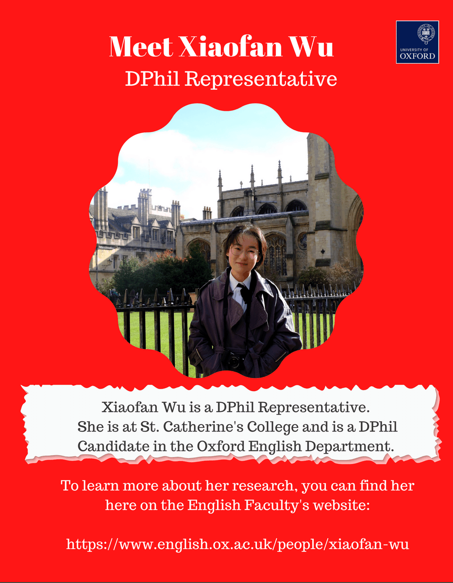 EngGradOx's tweet photo. Excited to introduce Xiaofan, one of the English Graduates Oxford DPhil representatives. 

#WomeninEnglish
#EnglishGraduatesOxford
#XiaofanWu https://t.co/PJkT92Wtkw