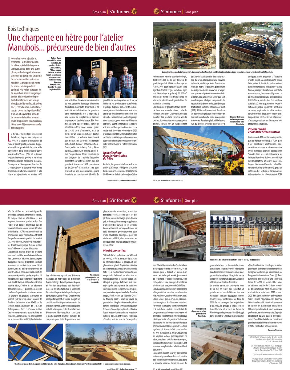 Manubois innove dans la valorisation du #Hêtre issu des #Forêts de #Normandie.
Un #Bois 2 fois plus résistant que le sapin ou l'épicéa, destiné à la #Construction. 

Article fidèle et très complet de Fabienne Tisserand dans <a href="/LeBoisInter/">BOIS INTERNATIONAL</a>.