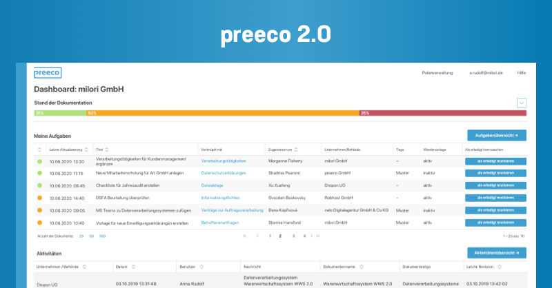preeco_de's tweet photo. Nutzen Sie ab sofort die neue preeco 2.0 Benutzeroberfläche. Die Anpassbarkeit der Datenschutzmanagement-Software auf Ihre Bedürfnisse wird Sie überzeugen. Neugierig? Registrieren Sie sich in zwei Minuten für die kostenlose Testversion.

https://t.co/HaHbVXWkIp https://t.co/Yt1JeHGSmu