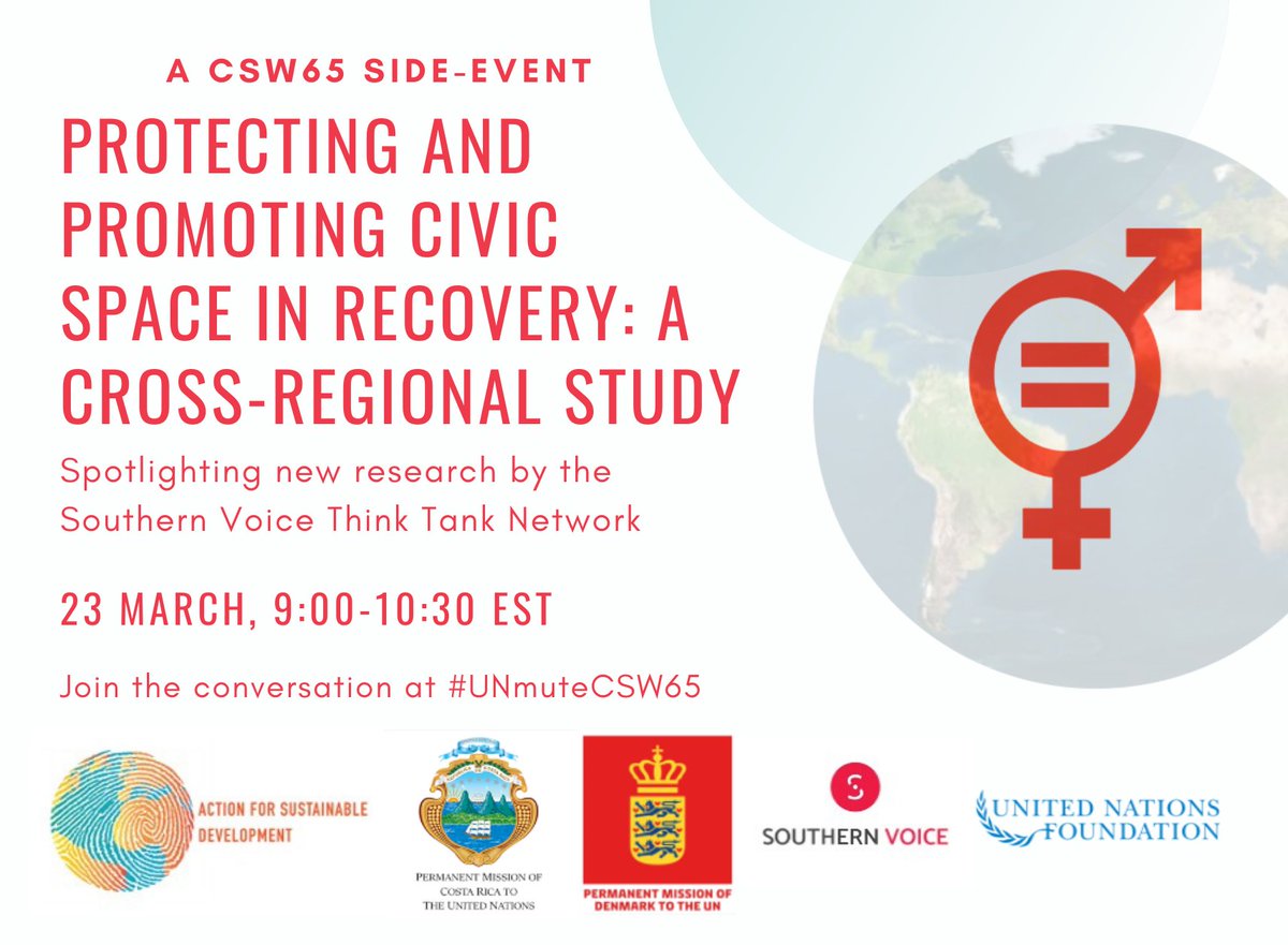 Post2015_UNF's tweet photo. In 1 hour‼️ Join us on the sidelines of #CSW65 for this important discussion on how COVID-19 has affected the access of women and girls to civic space and decision-making processes across the world. #UNmuteCSW65

Register here: https://t.co/TwnLIrpGDV https://t.co/hj0oxLtv1c