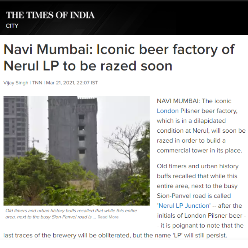 GreenscapeGroup's tweet photo. The iconic site of #LondonPilsner beer factory at Nerul to be soon turned into big commercial tower by the Greenscape Group.
Read the full news: https://t.co/CsdlBsk8uT
@timesofindia #futurereadyfoundation #LPJunction #LPBeer #BeerFactory #Development #GreenscapeGroup #Factory https://t.co/wJR3d6lKk4