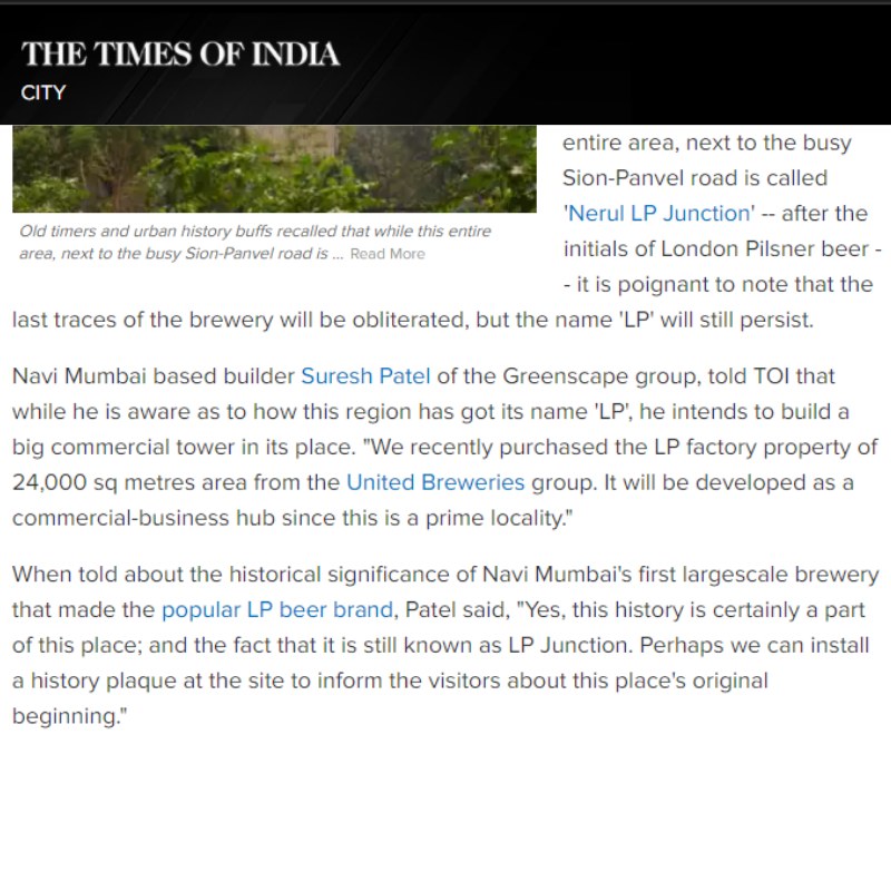 GreenscapeGroup's tweet photo. The iconic site of #LondonPilsner beer factory at Nerul to be soon turned into big commercial tower by the Greenscape Group.
Read the full news: https://t.co/CsdlBsk8uT
@timesofindia #futurereadyfoundation #LPJunction #LPBeer #BeerFactory #Development #GreenscapeGroup #Factory https://t.co/wJR3d6lKk4