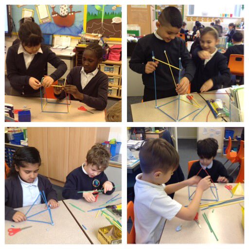 PindersPrimary's tweet photo. Year 2 had a fantastic practical maths lesson. The children were set the challenge of creating 3D shapes using straws.  #PPYear2 #PPMaths https://t.co/o69rFbw498