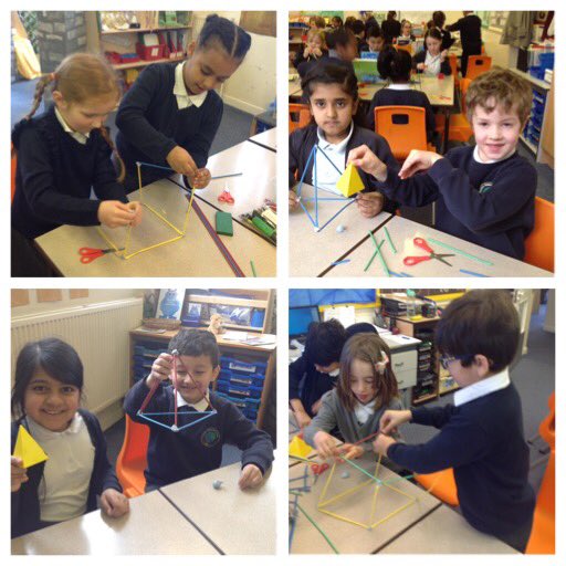 PindersPrimary's tweet photo. Year 2 had a fantastic practical maths lesson. The children were set the challenge of creating 3D shapes using straws.  #PPYear2 #PPMaths https://t.co/o69rFbw498