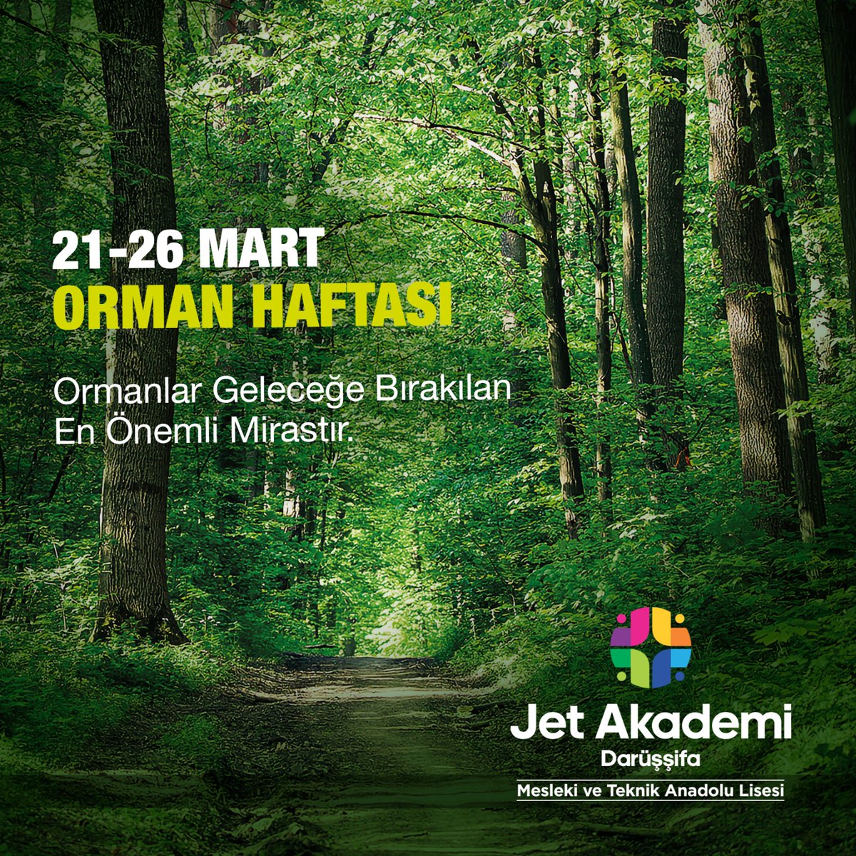 21-26 Mart Dünya Ormancılık Günü’nde, dünyanın en önemli yenilenebilir doğal kaynaklarından biri olan ormanlara gerekli önemin verilmesi için duyarlı olalım, geleceğimiz için sorumluluk duygusuyla hareket edelim. 
#ormanhaftası