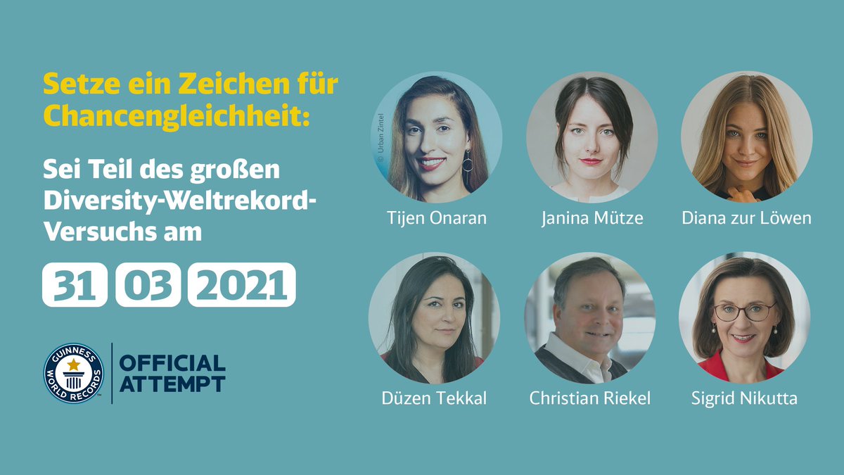 DB_Presse's tweet photo. Hole gemeinsam mit uns den GUINNESS WORLD RECORDS™-Titel! Melde Dich jetzt an und helfe, den weltweit größten Livestream am 31.03. zum Thema #Vielfalt zu realisieren. Setze u.a. mit Sigrid Nikutta und @TijenOnaran ein Zeichen für Chancengleichheit. Mehr: https://t.co/eUwfF7gF1U https://t.co/DkLCTERG2d