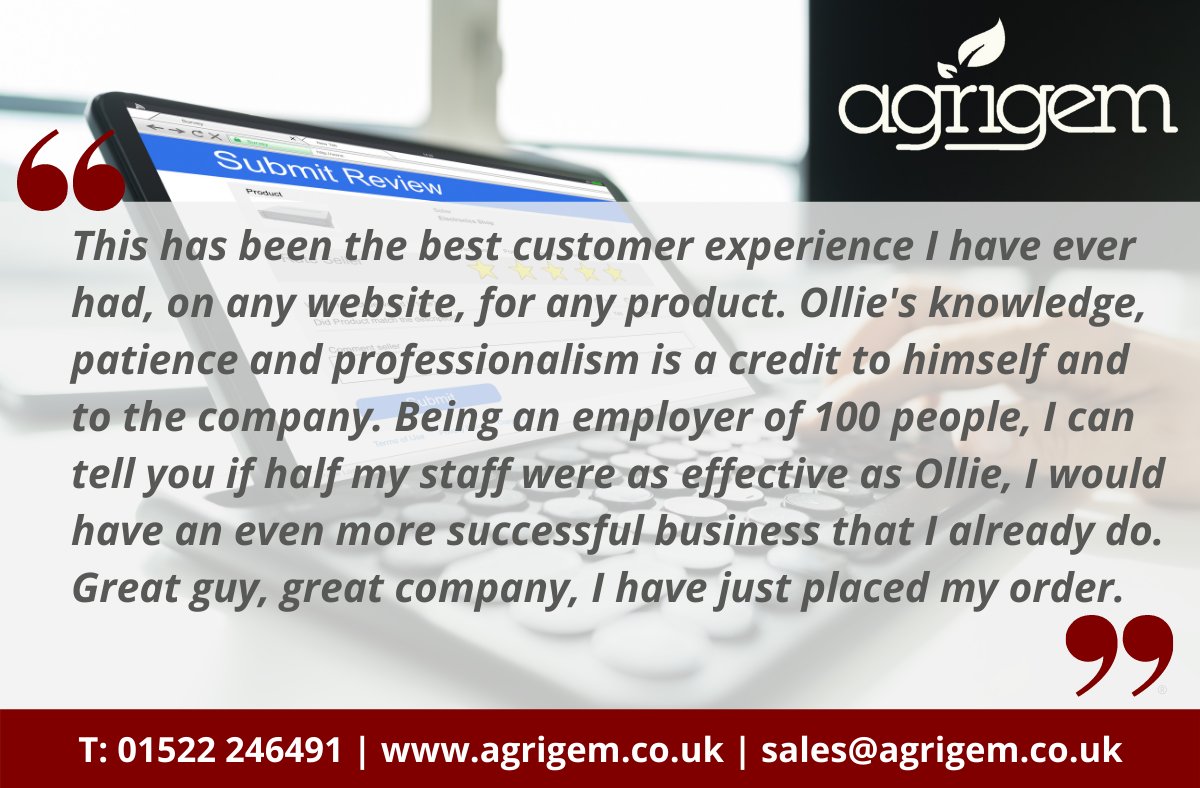 AgrigemLtd's tweet photo. We are always delighted to hear from our customers that they are happy with their service. @AgrigemLtd  

Thank you! 

#customerservice #customerfeedback #technicaladvice @AgrigemLtd https://t.co/tzgHu1exMz