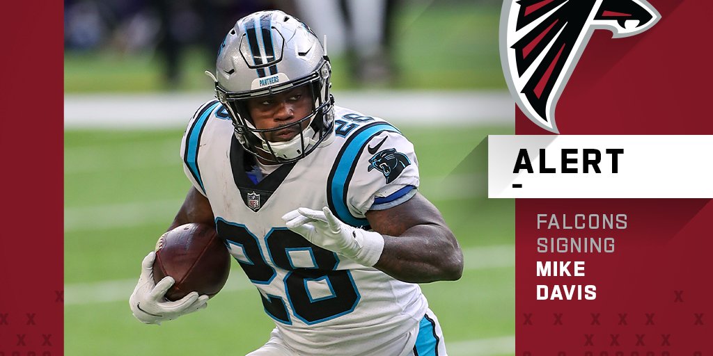 NFL's tweet image. Falcons, RB Mike Davis agree to two-year deal worth $5.5 million. (via @RapSheet)