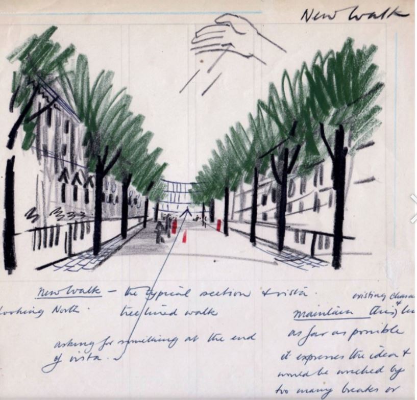 LGeorgians's tweet photo. Some wonderful old town planning sketches, in tradition of Gordon Cullen, of Leicester. Drawn in the 1960s by Kenneth Browne and featured in latest edition of IHBC's Context: https://t.co/XlH3qCGPBl Capture some local Georgian gems like New Walk and New Street. #PlaceBasedDesign https://t.co/QjpxPIn3NQ