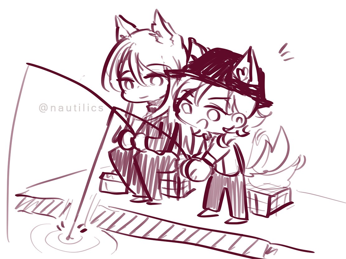 nautilics's tweet photo. 9. hifumi and jakurai, who are werewolves, but most importantly they go fishing 🎣 for @therealdoxian 🐺 (@vdaylockers) https://t.co/0kHvOI3TkX