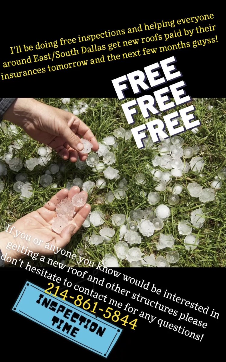 LuisMondragon_'s tweet photo. Hello Everyonee ! Due to the recent big hailstorm in Dallas I’ll be doing free inspections to help homeowners get a new roof paid by their insurances so if y’all could help me RT and share that would mean a lot 😭🙏 Thank y’all! https://t.co/6lysFg4tsC