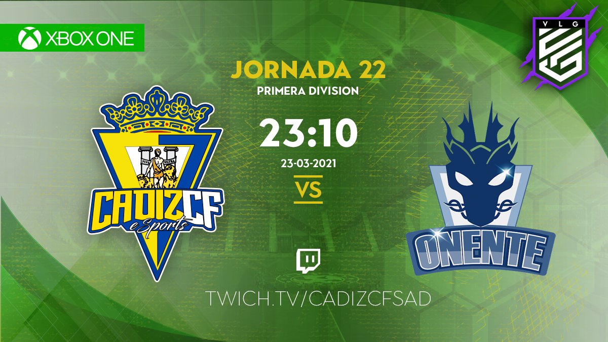 ⚽Nuestros chicos de #XBOX disputan la jornada 22 de <a href="/VLG_pro/">VLG</a> y se enfrentarán a @onente_esports. 

🎮#XBOX
🏆Temporada <a href="/VLG_pro/">VLG</a> #VLGJornada22
🆚@onente_esports
⏰23:10h
📺twitch.tv/cadizcfsad

#SienteElAmarillO 💛💛