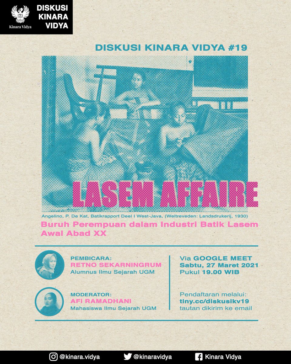 Lasem terkenal sebagai salah satu sentra batik yang indah di Pantura. Namun, terdapat kisah kelam di balik keindahannya. Kinara kali ini mengundang Retno Sekarningrum untuk berbicara mengenai buruh perempuan dalam industri batik Lasem. Sila mendaftar pada link yg tersedia~