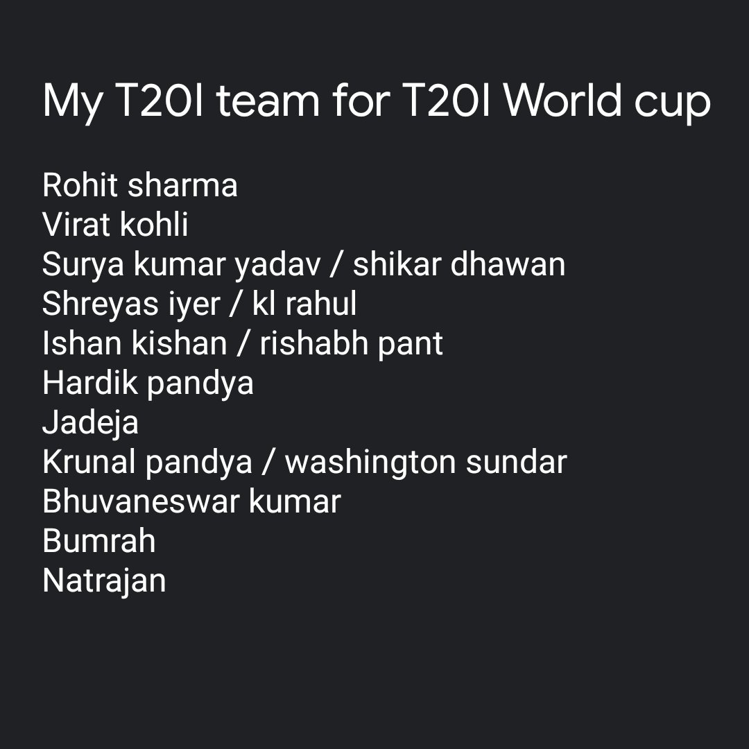 KousicL's tweet photo. This is my Indian Team for T20I world cup 2021.

Please say your team.

@BCCI @ICC @imVkohli @ImRo45 @SGanguly99 

#T20worldcup #India #indianteam #viratkohli https://t.co/EeBKurfKt8