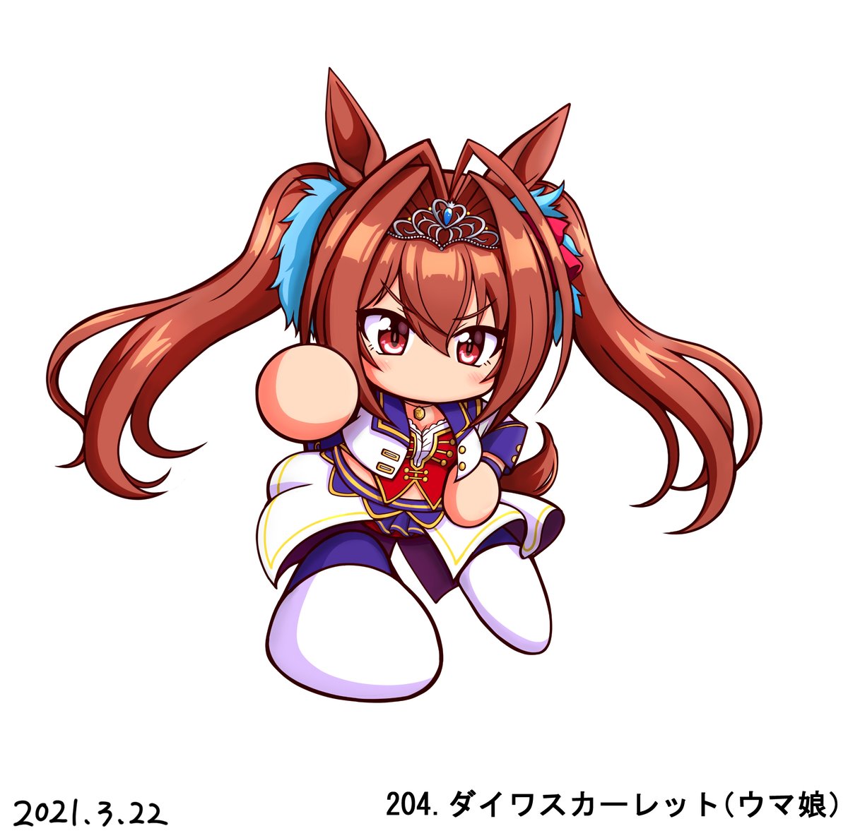 daiwa scarlet (umamusume) 1girl tiara animal ears horse ears twintails hair intakes brown hair  illustration images