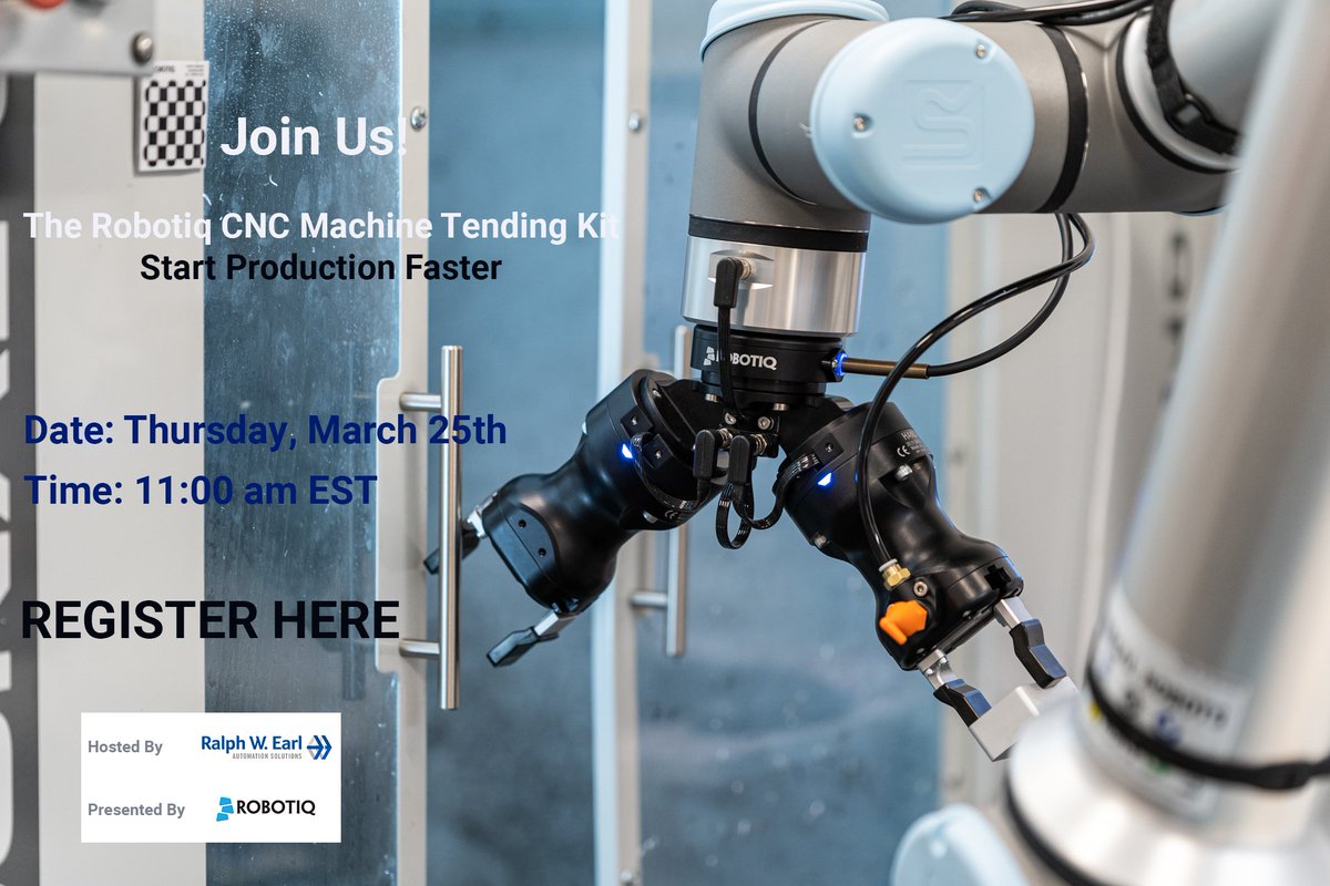 RalphWEarl's tweet photo. Join us! Automate your CNC Machine Tending Application with Robotiq!

Learn how Robotiq and Ralph W. Earl Company can help automate your CNC Machine Tending application, improving your cycle time and increasing your reliability.

https://t.co/ExoOqlh5D6 via @GoToWebinar https://t.co/G5Y7BZY0RQ