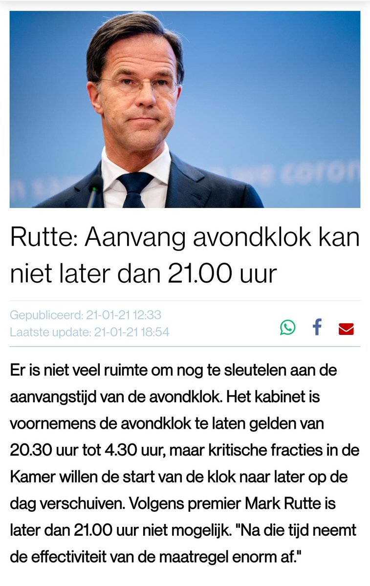 Yael Potjer S Tweet Als We De Woorden Van Rutte Moeten Geloven Kunnen We De Avondklok Nu Net Zo Goed Helemaal Afschaffen Volgens Premier Mark Rutte Is Later Dan 21 00 Uur Niet