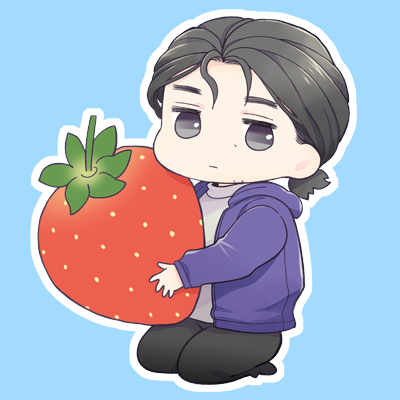 1boy male focus fruit food strawberry black hair facial hair  illustration images