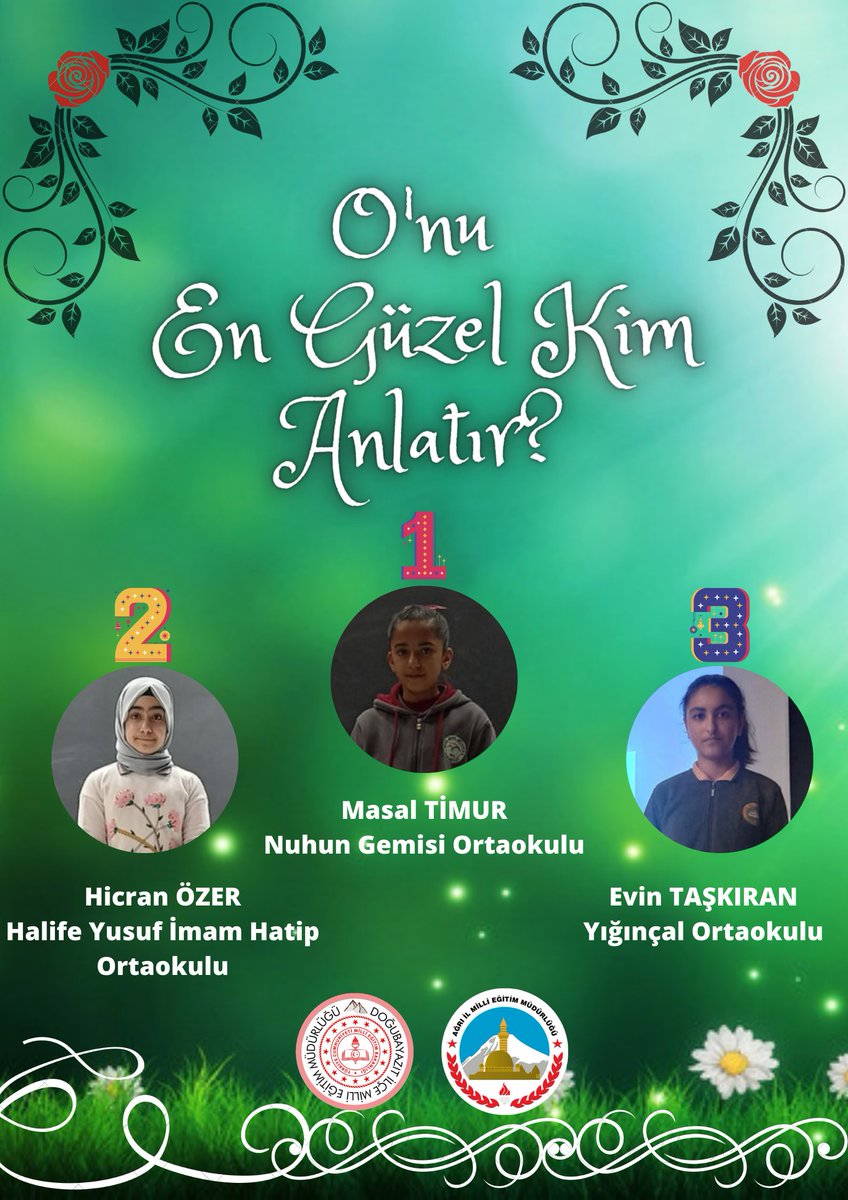 Kutlu Doğum Haftası etkinlikleri kapsamında düzenlenen "O'nu En Güzel Kim Anlatır?" konulu kompozisyon yarışmasında ilçemiz genelinde dereceye giren öğrencilerimizi tebrik eder, katılım sağlayan tüm öğrencilerimize teşekkür ederiz.