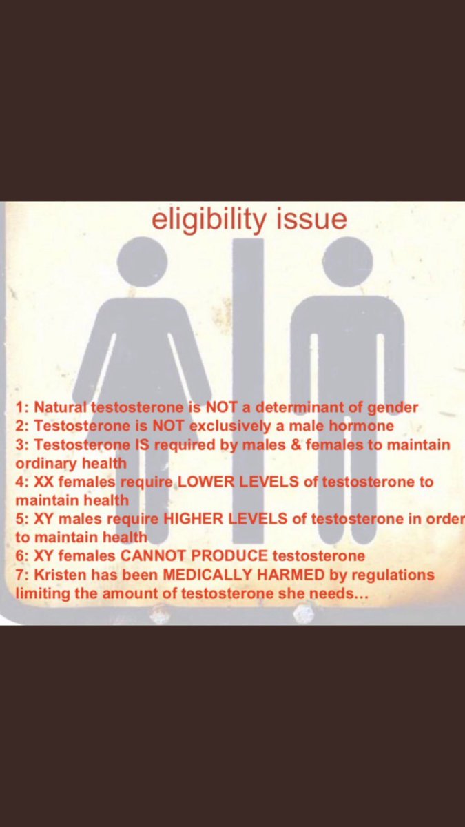 XY trans female athletes need to maintain a testosterone level that is higher than the IOC ‘normal’ male range, i.e. the 10nmol/L limit under which XY trans women must fall in order to compete, just to maintain normal health. https://www.sportsintegrityinitiative.com/sports-gender-policies-an-affront-to-human-rights/  https://twitter.com/KirstiMiller30/status/1368947764357328896