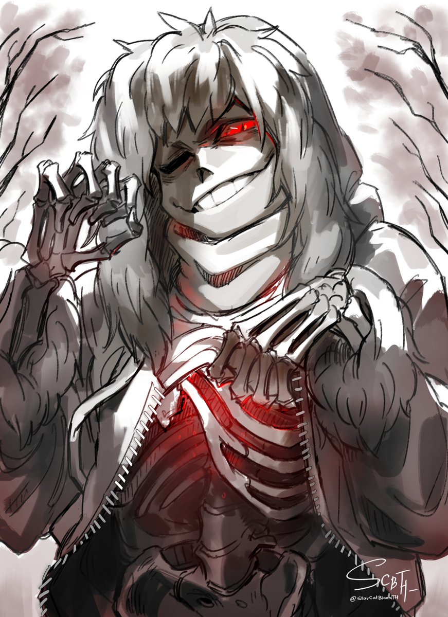 I really liked it and did it again. I used the same chaotic lines as last time.?
I finally drew HorrorSans! It happened!?✨
And... um... why did I draw it like that? Uuuuu... No comments.?

P.S. One day I will learn how to draw bones! I couldn't draw the ribcage correctly.?✨ https://t.co/KSx9AEPLKM 