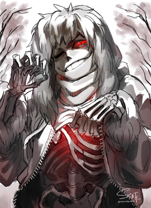 I really liked it and did it again. I used the same chaotic lines as last time.?I finally drew HorrorSans! It happened!?And... um... why did I draw it like that? Uuuuu... No comments.?P.S. One day I will learn how to draw bones! I couldn't draw the ribcage correctly.?  