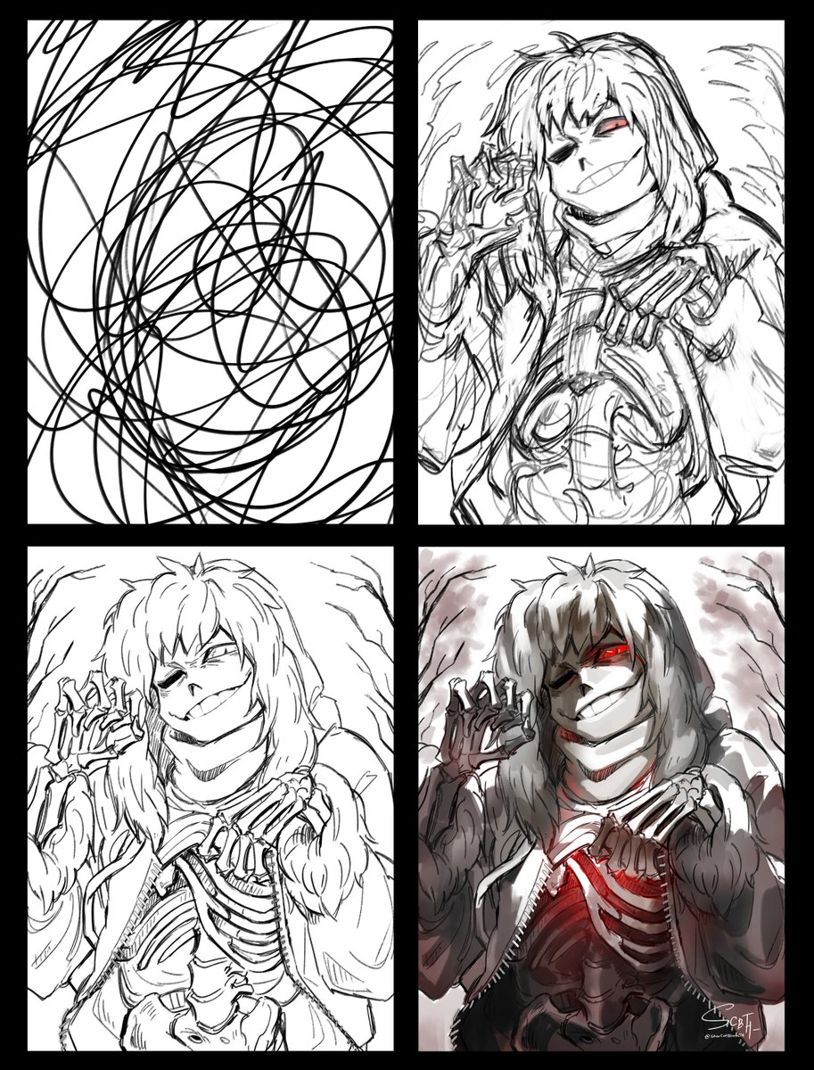 I really liked it and did it again. I used the same chaotic lines as last time.?
I finally drew HorrorSans! It happened!?✨
And... um... why did I draw it like that? Uuuuu... No comments.?

P.S. One day I will learn how to draw bones! I couldn't draw the ribcage correctly.?✨ https://t.co/KSx9AEPLKM 