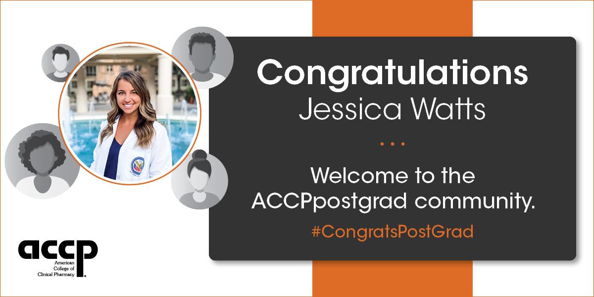 Congratulations Jessica Watts! The ACCPpostgrads community looks forward to supporting your pursuit of PGY2 training  in Ambulatory Care/Behavioral Health at South Texas Veterans Affairs. #CongratsPostGrad #RxMatch2021 <a href="/JessWattsRx/">Jessica Watts</a> <a href="/SanAntonioVAMC/">San Antonio VAMC</a>