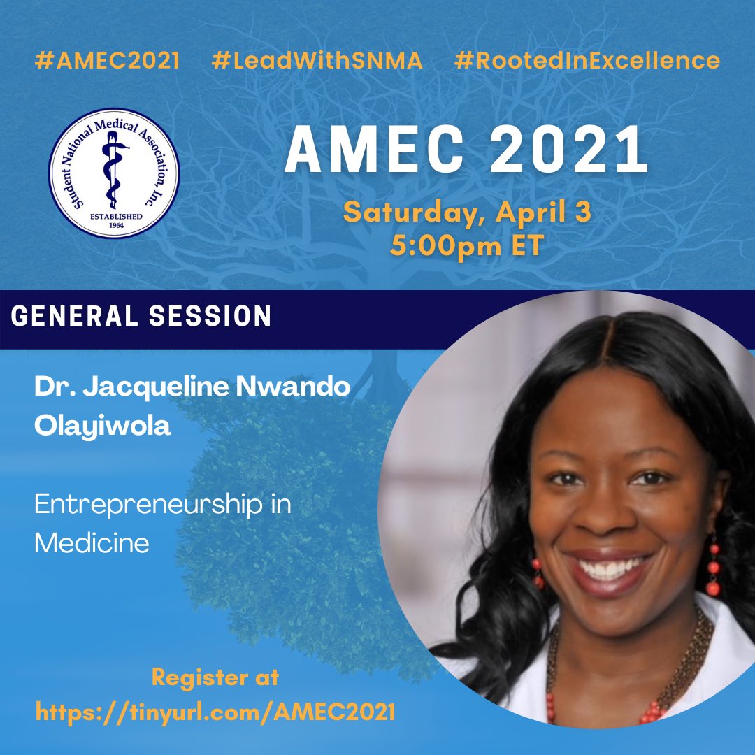 DrNwando's tweet photo. Excited that I’ll be speaking at #AMEC2021 on entrepreneurship in medicine! The @SNMA annual mtg is truly one of my favorite events bcos I get to pour into many bright minds, elevate Black students on their journey, & give back to an org that gave so much to me. #LeadwithSNMA https://t.co/eSD1BL3MQd