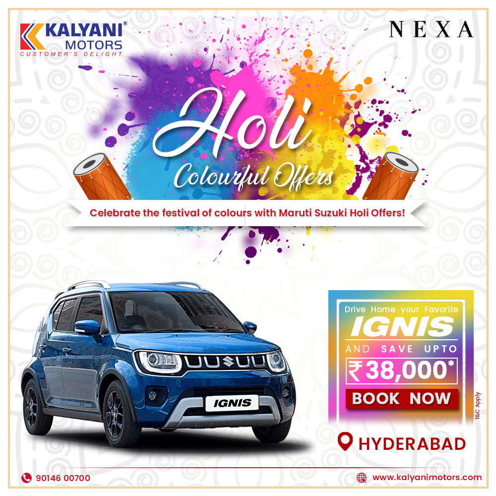 KalyaniMotors's tweet image. Get amazing offers and enjoy the festive spirit and colourful Holi with Maruti Suzuki. Book now from Kalyani Motors Hyderabad and avail exciting Save Upto Holi offers. kalyanimotors.com
#saveupto #marchcaroffers #buynewcar #marutisuzuki #NEXA #Hyderabad  #KalyaniMotors
