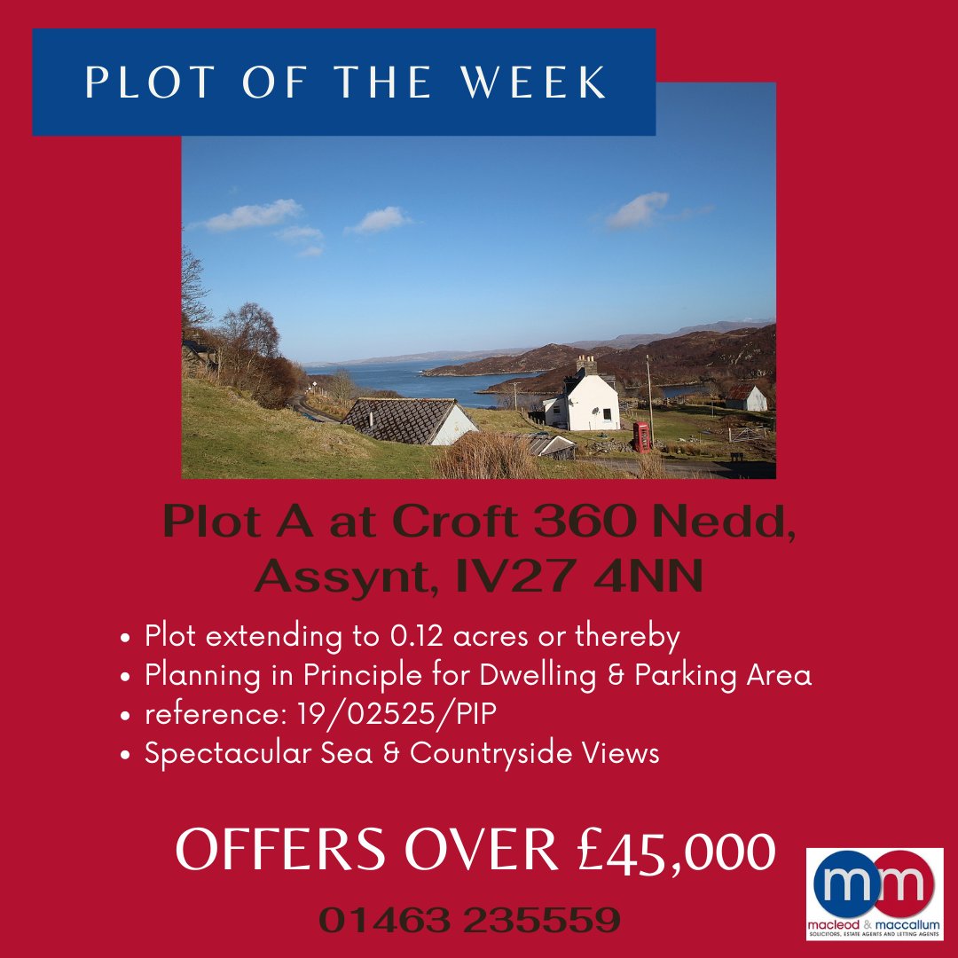 MacandMac28's tweet photo. 🌟PLOT OF THE WEEK🌟
PLOT
CROFT 360
NEDD
ASSYNT
IV27 4NN
💥OFFERS OVER £45,000💥
▪️PLOT AVAILABLE
▪️0.12 ACRES APPROXIMATLEY
▪️PLANNING IN PRINCIPLE FOR DWELLING & PARKING
▪️SELF BUILD
▪️SPECTACULAR SEA & COUNTRYSIDE VIEWS
https://t.co/5pX2PGnBiQ
#nedd #assynt #plot #land https://t.co/kLSr3Nmrkq