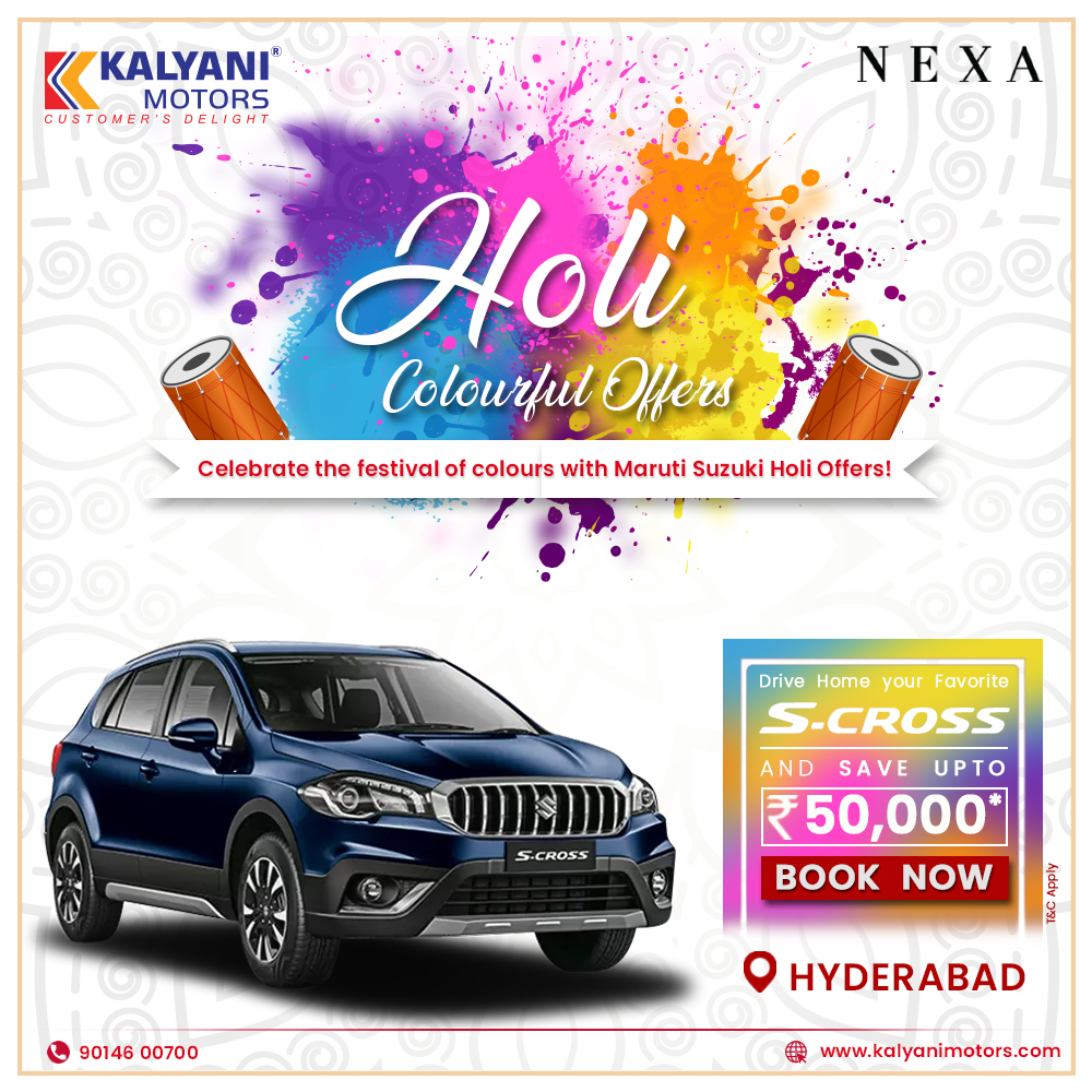 KalyaniMotors's tweet image. Get amazing offers and enjoy the festive spirit and colourful Holi with Maruti Suzuki. Book now from Kalyani Motors Hyderabad and avail exciting Save Upto Holi offers. kalyanimotors.com
#saveupto #marchcaroffers #buynewcar #marutisuzuki #NEXA #Hyderabad  #KalyaniMotors