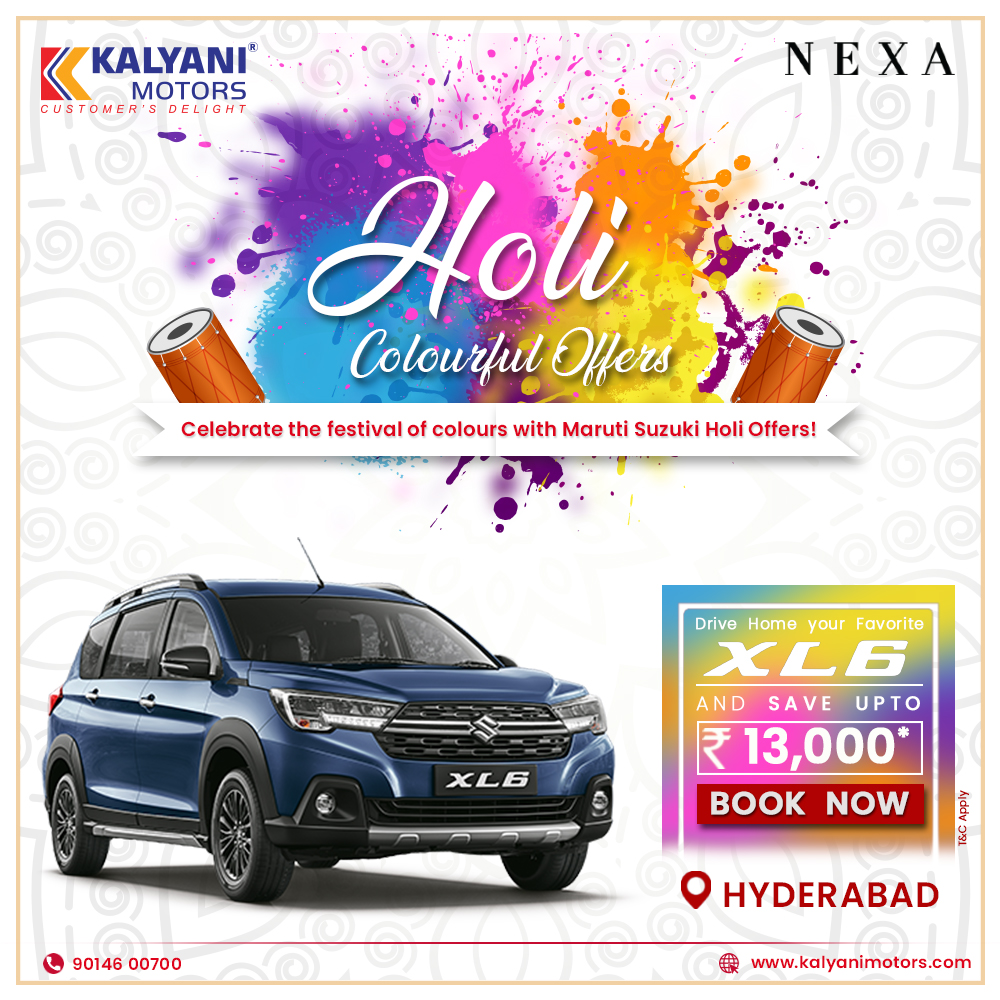 KalyaniMotors's tweet image. Get amazing offers and enjoy the festive spirit and colourful Holi with Maruti Suzuki. Book now from Kalyani Motors Hyderabad and avail exciting Save Upto Holi offers. kalyanimotors.com
#saveupto #marchcaroffers #buynewcar #marutisuzuki #NEXA #Hyderabad  #KalyaniMotors