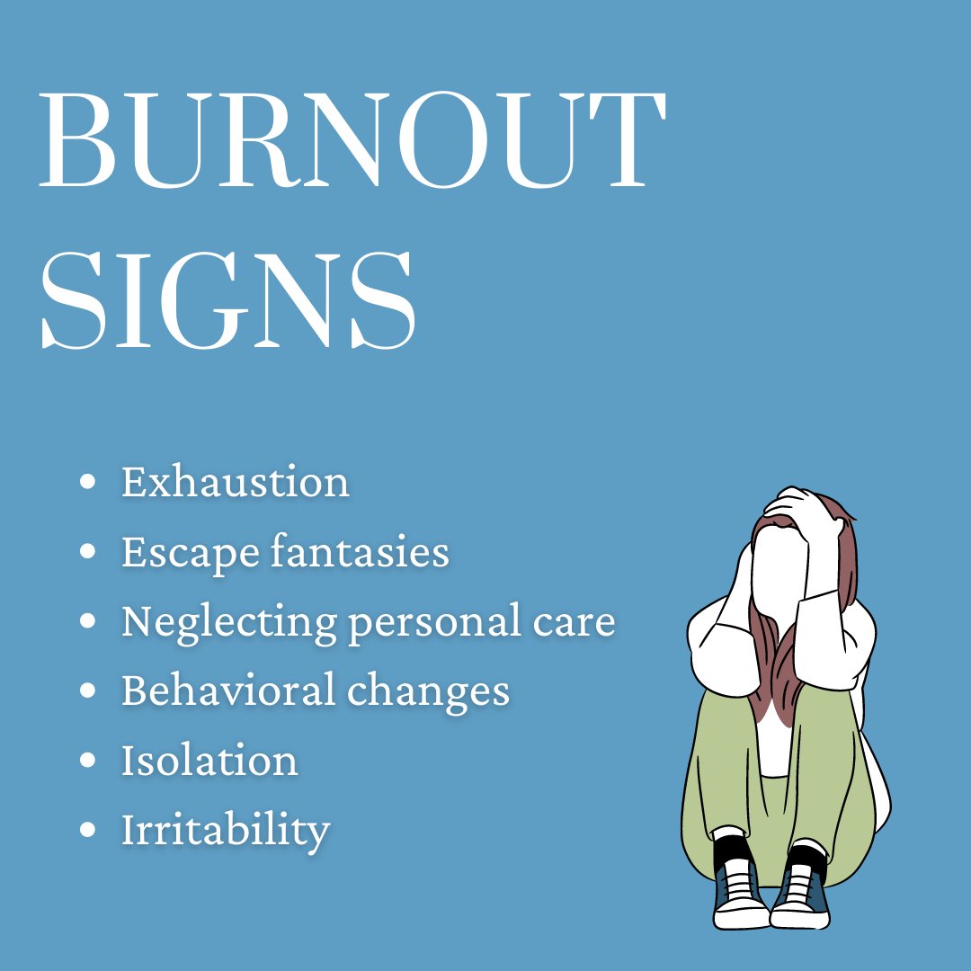 MVNUCSS's tweet photo. Life, especially life in college, can be stressful and overwhelming but it doesn't have to beat you down. Know the signs of burnout and how to prevent it so that you can help yourself and others stay healthy. https://t.co/Rng6DmRX9r