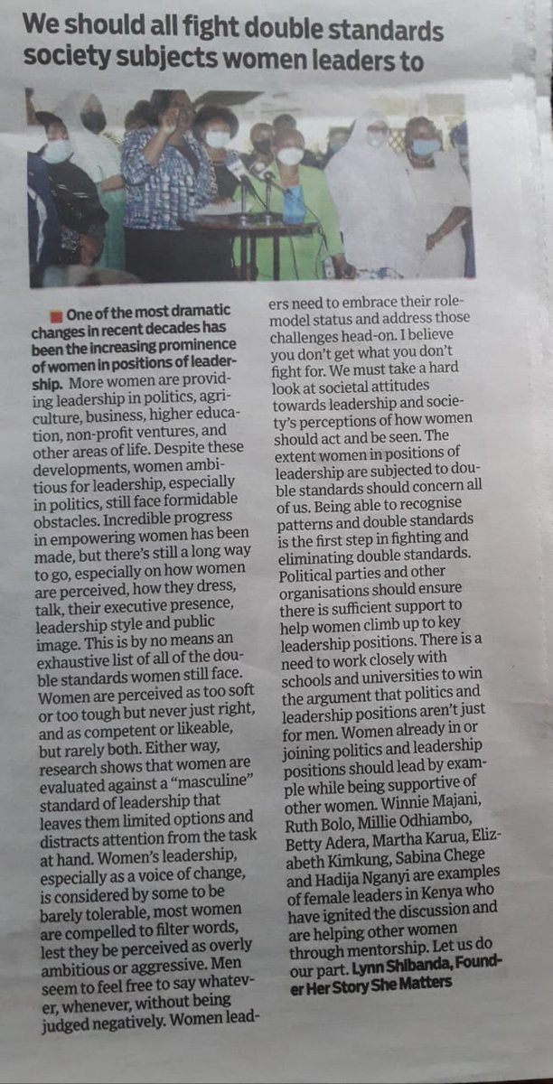 lynnshibanda's tweet photo. Been featured on the standard newspaper
We must take a hard look at societal attitudes towards leadership, society's perceptions of how women should act and be seen.@SharonDAgostino @AderaBetty @SABINACHEGE   @UN_Women @BCWomenLeaders @WomenDeliver @WiLeadership_KE https://t.co/buD9Ij65XR
