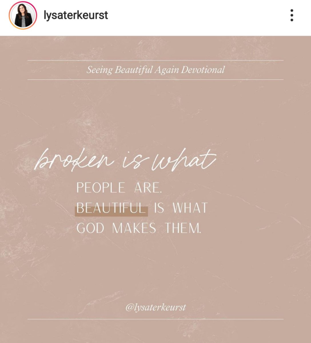 LoveSarahKateKY's tweet photo. Thank you @LysaTerKeurst "Broken is what people are, beautiful is what God makes them." YES! So needed this! We don't have to be "fixed" to be fine! Amen!! #SeeingBeautifulAgain #LoveYourStory https://t.co/6XpUpuHyOI