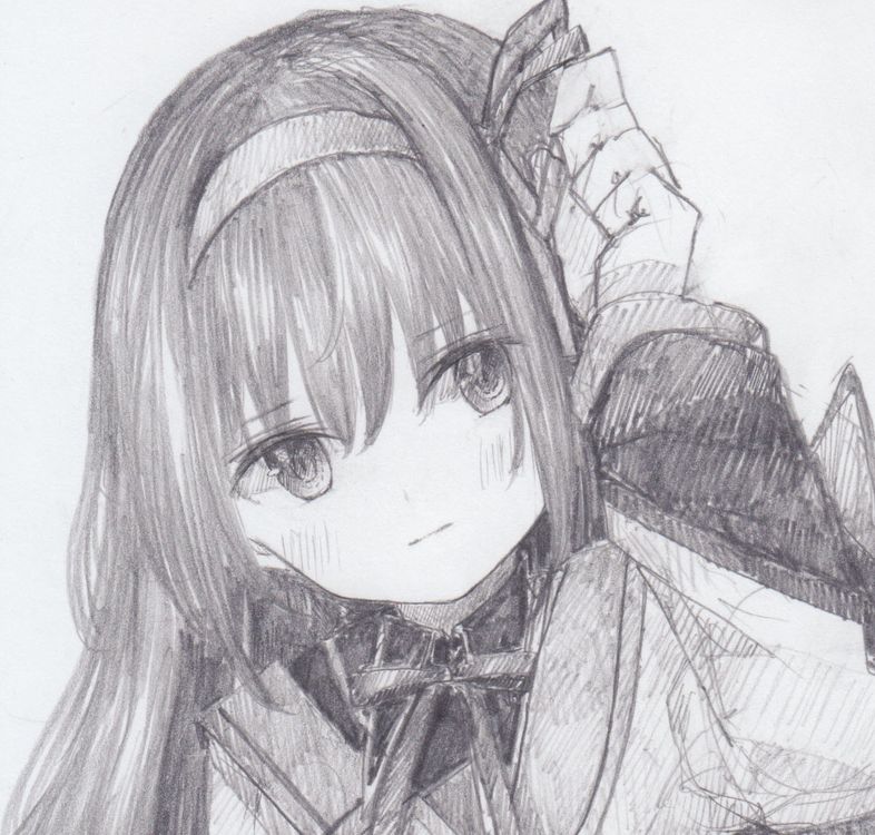 暁美ほむら 「シャーペンで描きました。
もう一回、魔法少女まどか☆マギカより暁美ほむらです
#」|くろいうさぎのイラスト